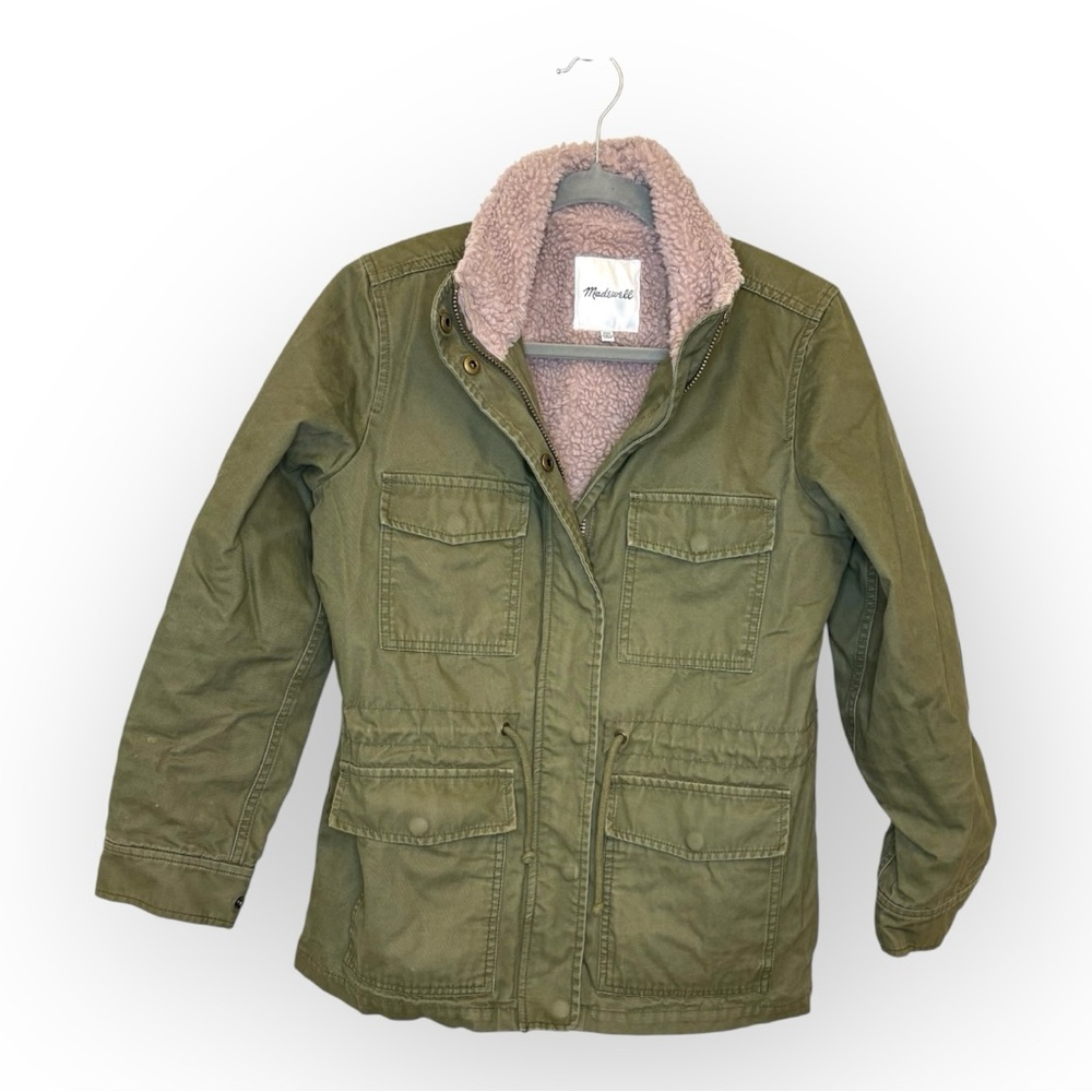 Madewell Army Green Sherpa Lined Utility Jacket Cargo Chore Coat XXS